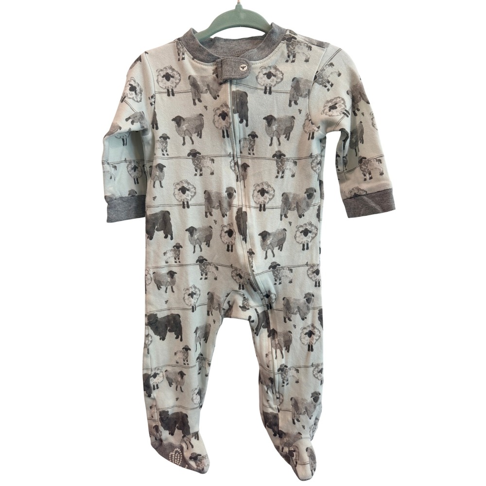 Burts Bees Baby Sheep Print Footed Sleeper Pajamas Grey White 3-6M